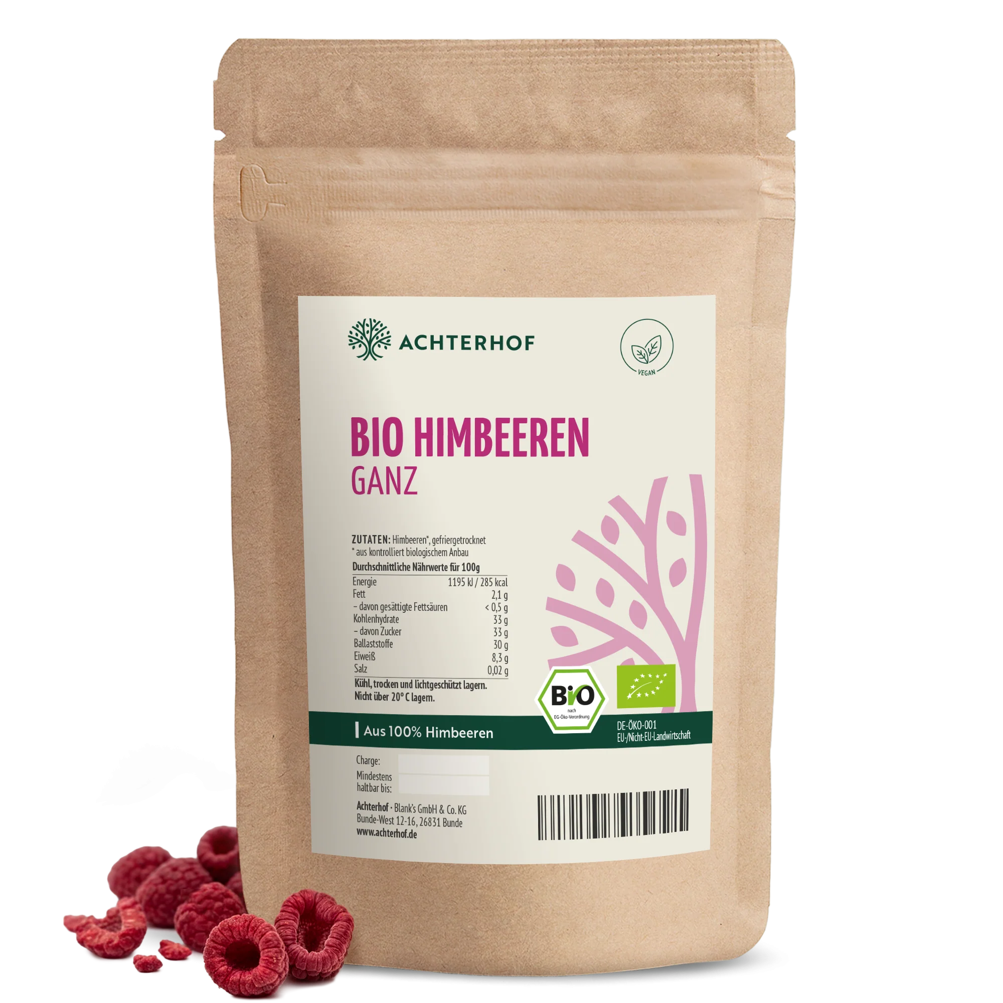 Bio Himbeeren gefriergetrocknet (100g)
