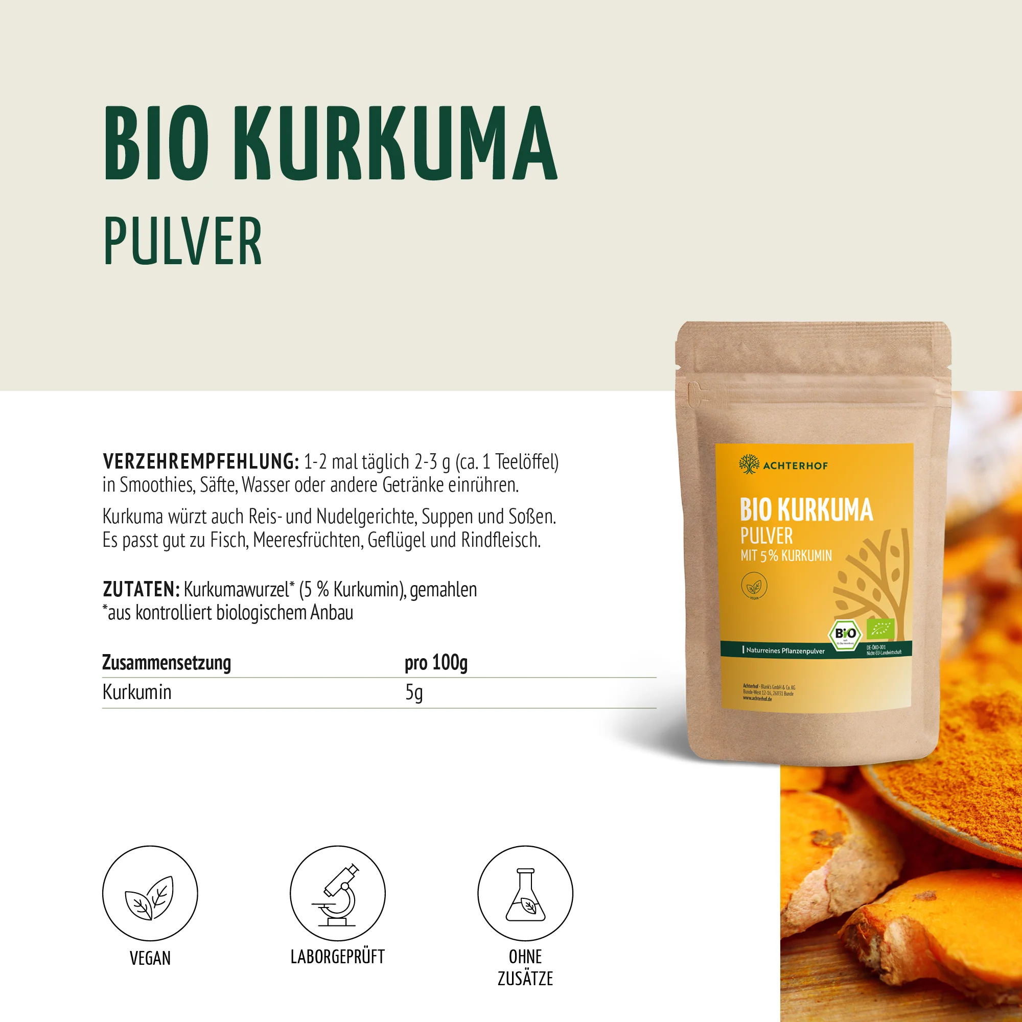 Bio Kurkuma Pulver 5% Curcumin (500g) - Image 10