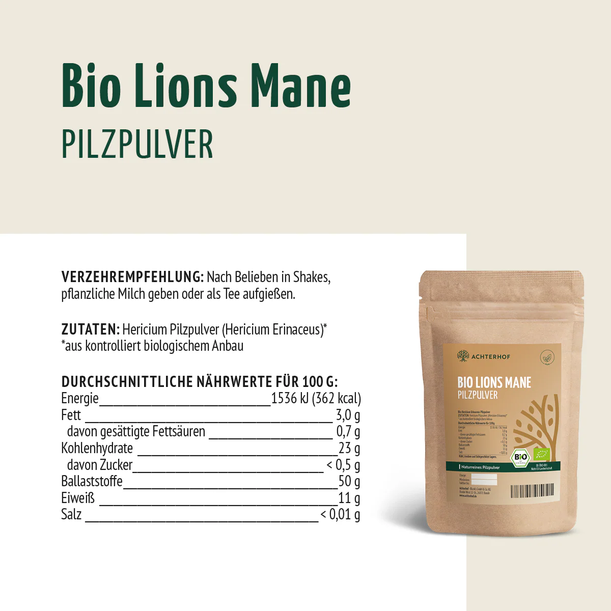 Bio Lions Mane Pilzpulver (250g) - Image 7