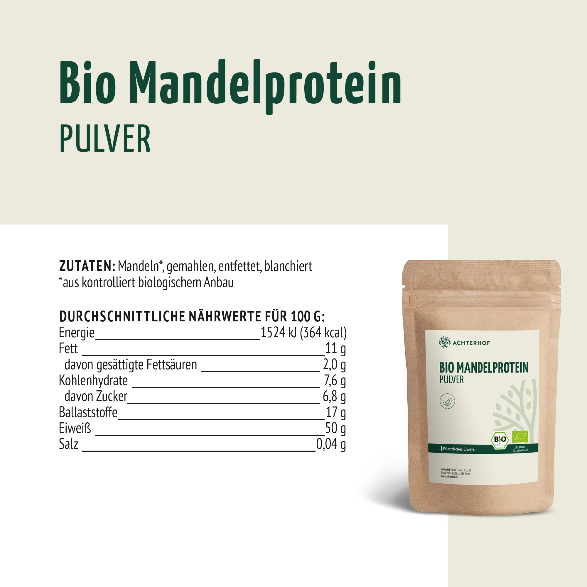 Bio Mandelprotein Pulver (500g) - Image 7