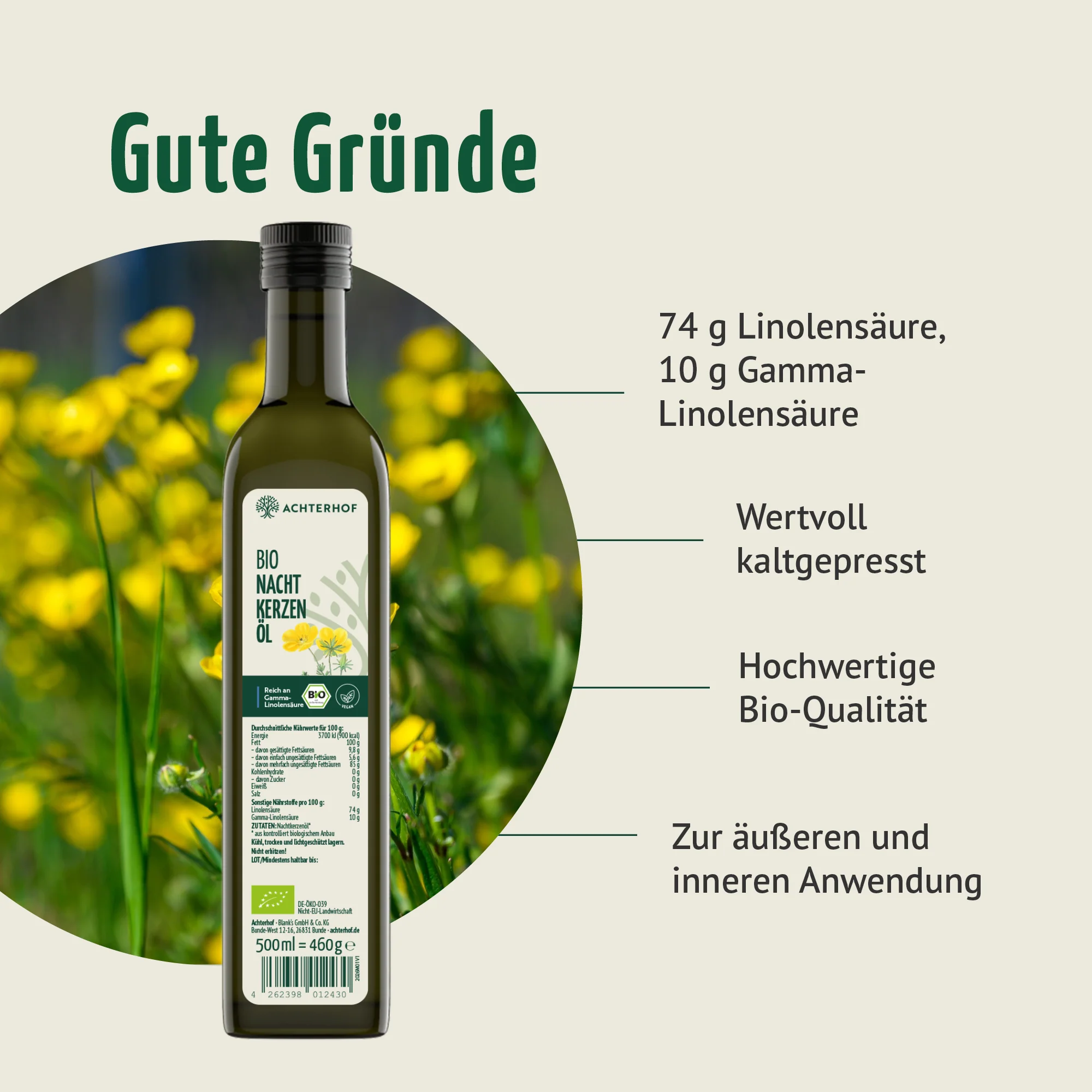Bio Nachtkerzenöl (500ml) - Image 2