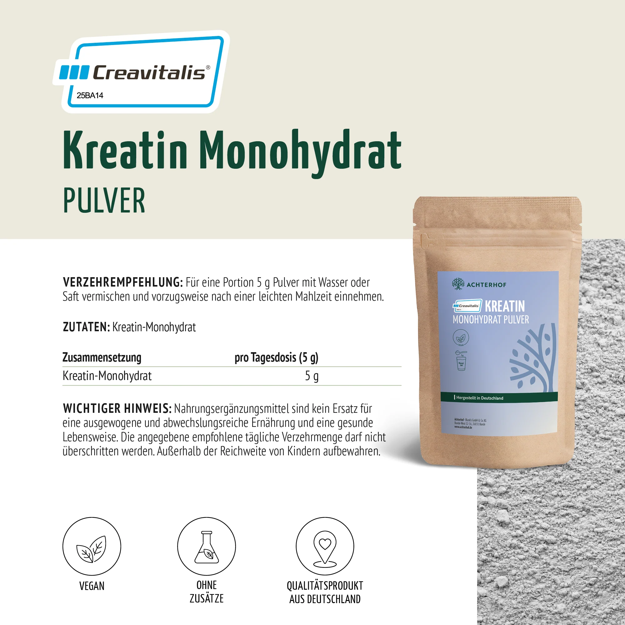 Creavitalis® Kreatin Monohydrat Pulver (250g) - Image 7
